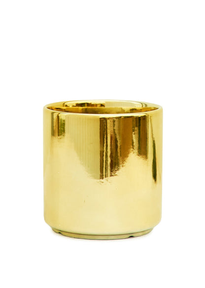 Cylindrical Ceramic Planter, Gold 5" Wide - Jaazi Intl