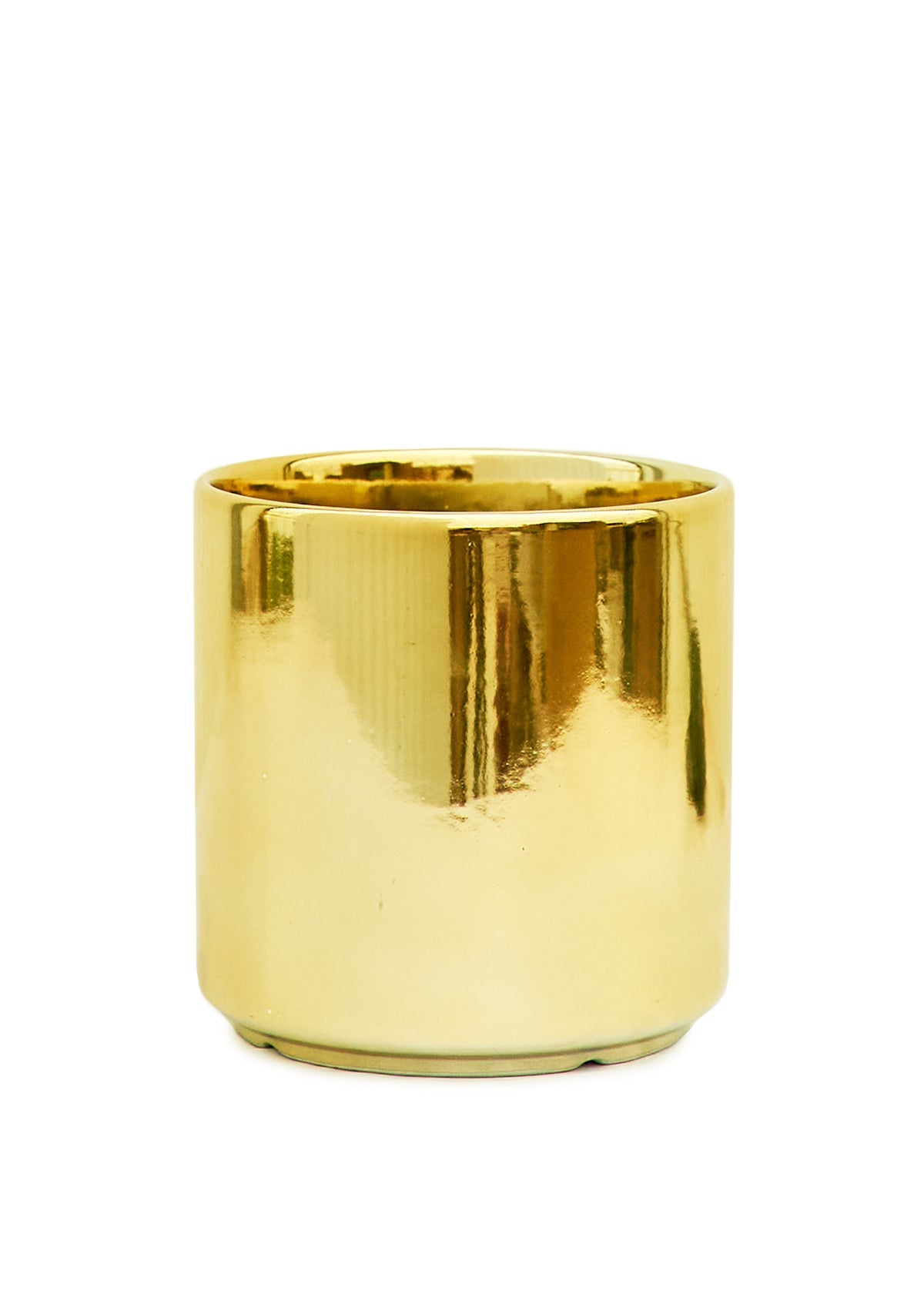 Cylindrical Ceramic Planter, Gold 7" Wide - Jaazi Intl