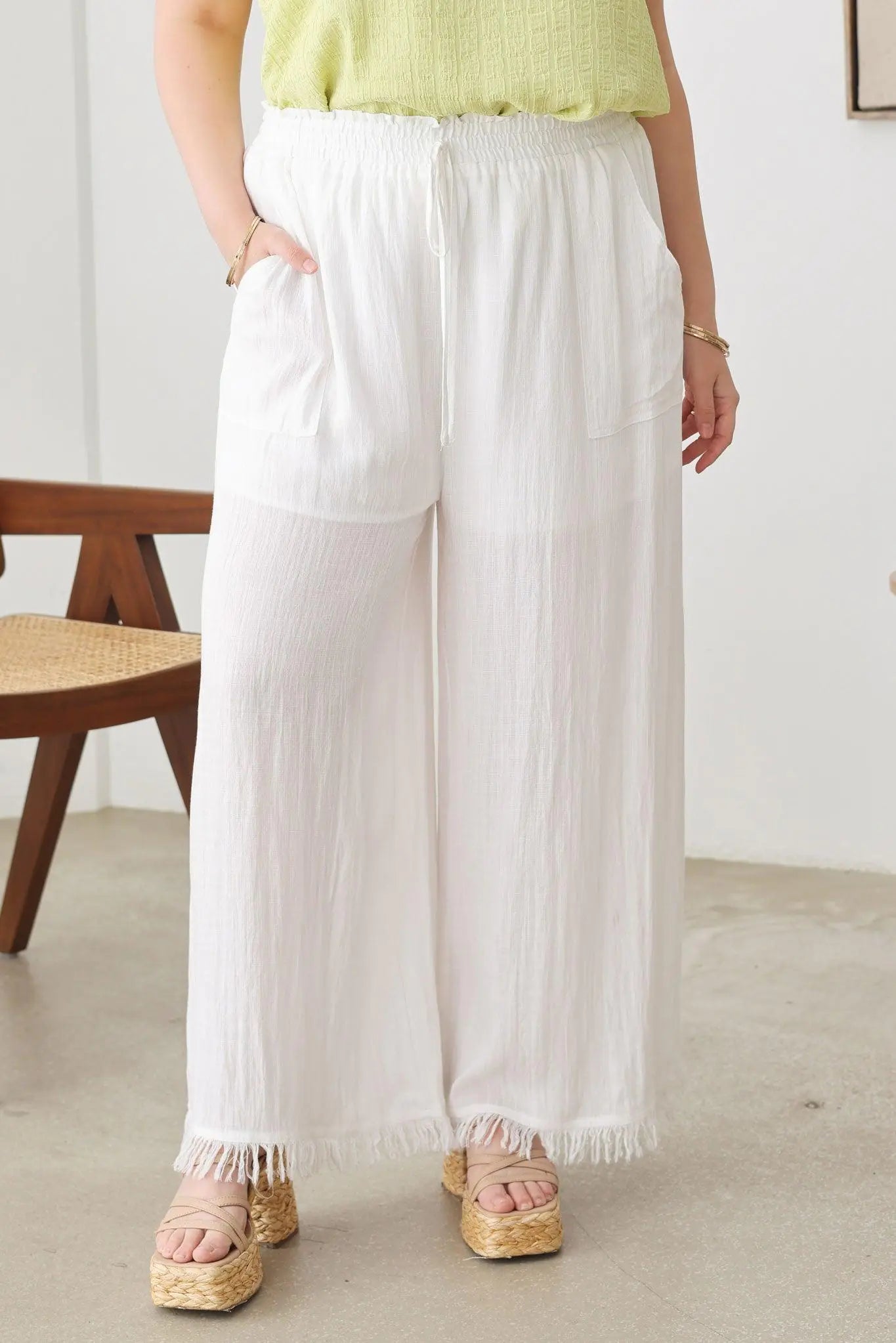 Plus Size Boho Wide Leg Frayed Hem Pants