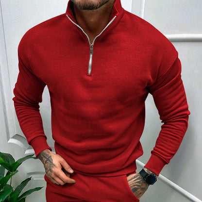 Men's Autumn And Winter Fleece-lined Solid Color Long Sleeve