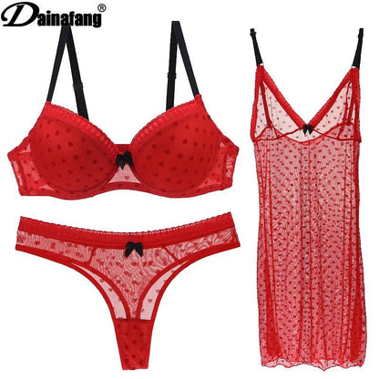 DAINAFANG Brand Lingerie 36/80 38/85 40/90 42/95 BC Cup Bra and Brief Sexy Clothes Nightgown Underwear Sets Panties For Womens - Jaazi Intl