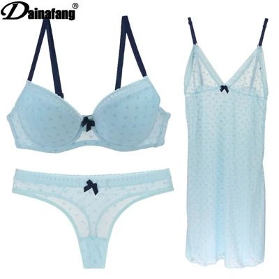DAINAFANG Brand Lingerie 36/80 38/85 40/90 42/95 BC Cup Bra and Brief Sexy Clothes Nightgown Underwear Sets Panties For Womens - Jaazi Intl
