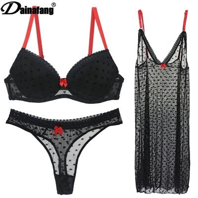 DAINAFANG Brand Lingerie 36/80 38/85 40/90 42/95 BC Cup Bra and Brief Sexy Clothes Nightgown Underwear Sets Panties For Womens - Jaazi Intl