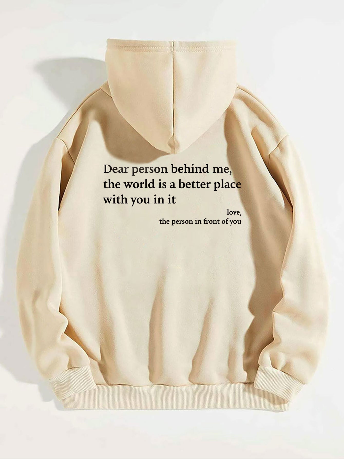 Dear Person Behind Me,the World Is A Better Place,with You In It,love,the Person In Front Of You,Women's Plush Letter Printed Kangaroo Pocket Drawstring Printed Hoodie Unisex Trendy Hoodies - Jaazi Intl