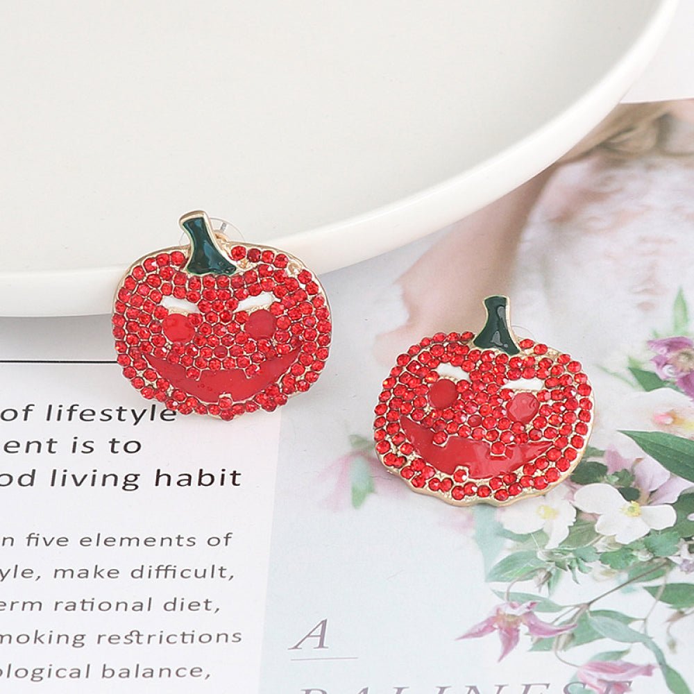 Demon Pumpkin Rhinestone Alloy Earrings - Jaazi International