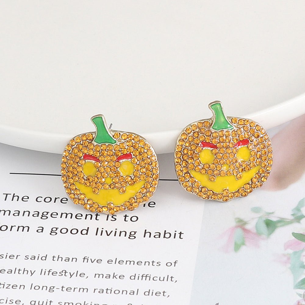 Demon Pumpkin Rhinestone Alloy Earrings - Jaazi International