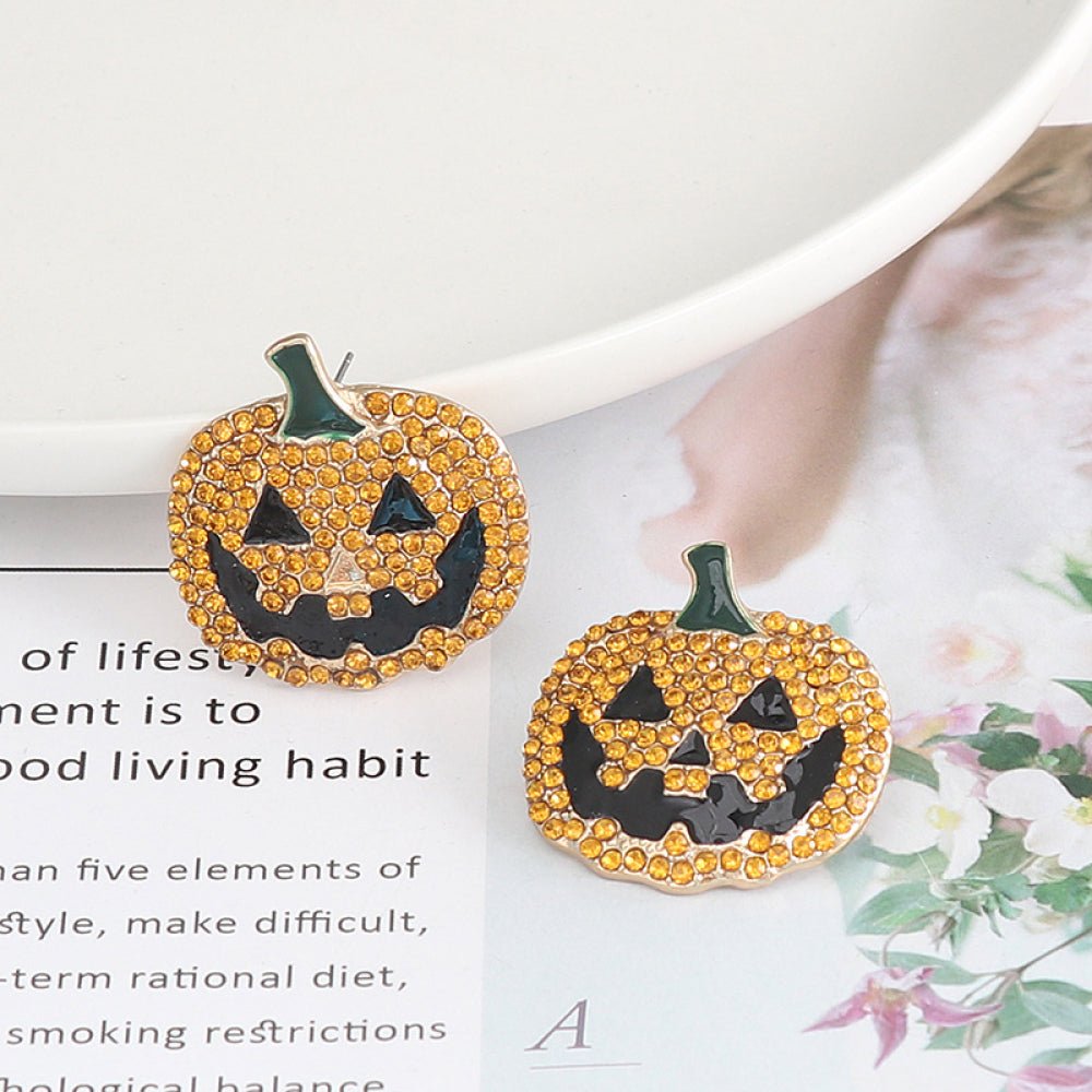 Demon Pumpkin Rhinestone Alloy Earrings - Jaazi International