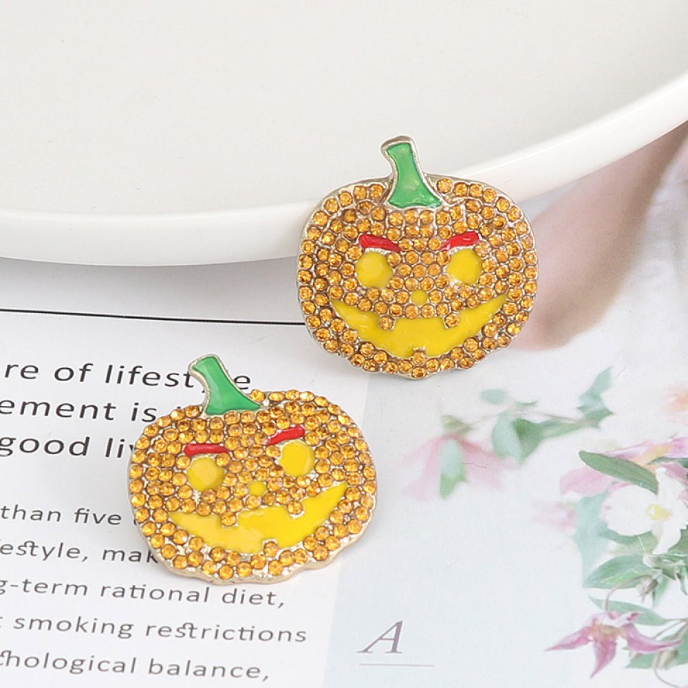 Demon Pumpkin Rhinestone Alloy Earrings - Jaazi International