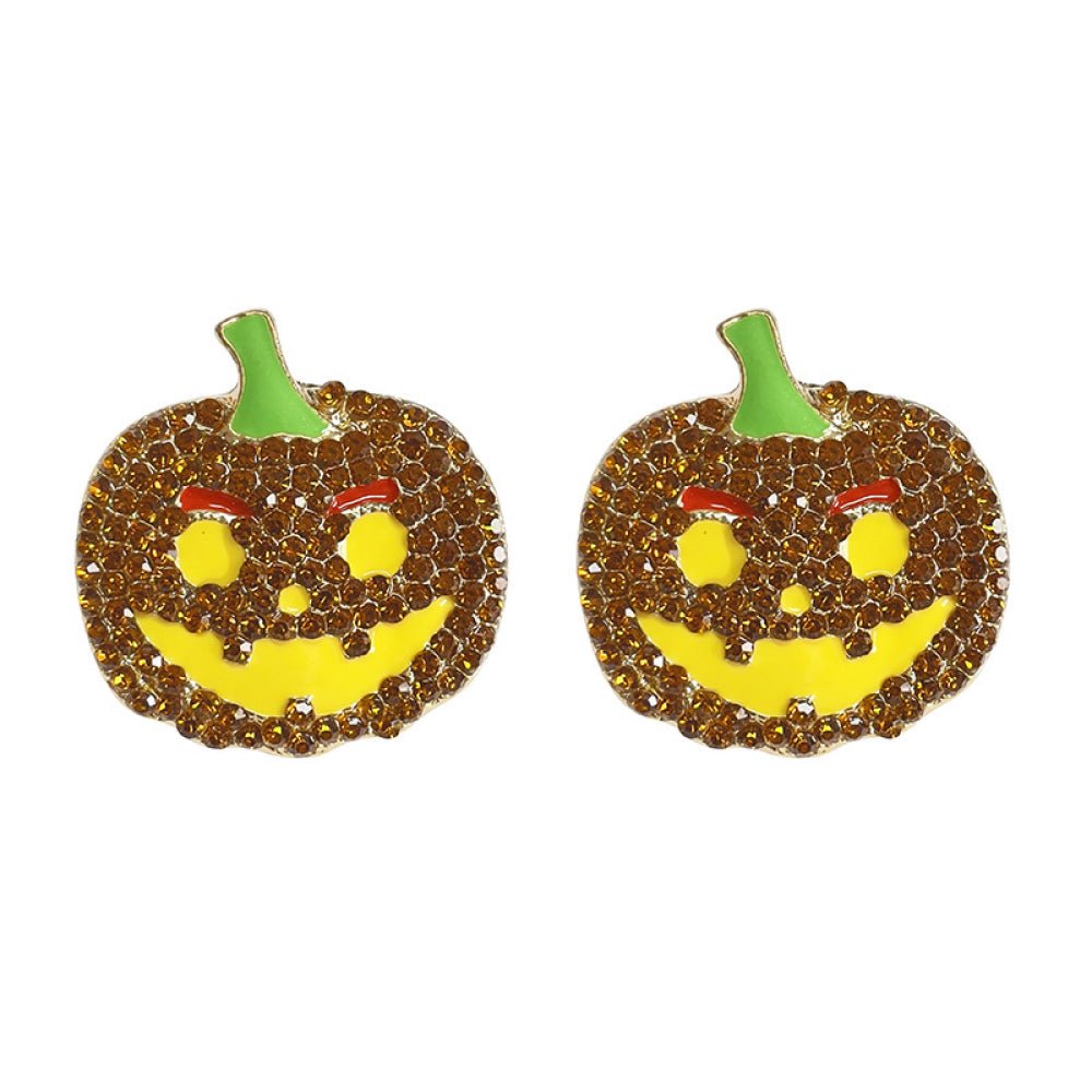 Demon Pumpkin Rhinestone Alloy Earrings - Jaazi International