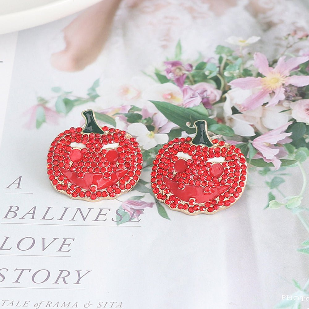 Demon Pumpkin Rhinestone Alloy Earrings - Jaazi International