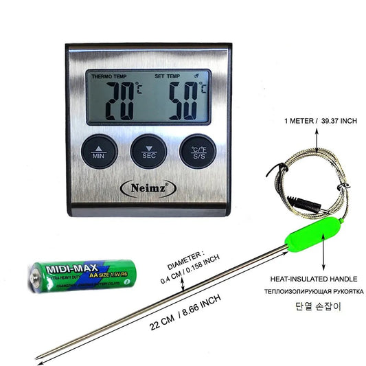 Digital BBQ Roast Meat Thermometer for Kitchen Oven Food Cooking with 22cm Long Temperature Sensor Probe for Milk Sugar Liquid - Jaazi Intl