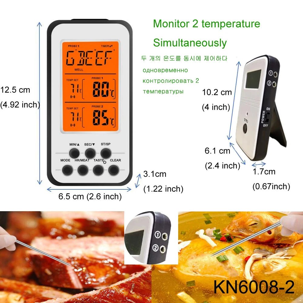 Digital BBQ Thermometer Wireless Kitchen Oven Food Cooking Grill Smoker Meat Thermometer with Probe and Timer Temperature Alarm - Jaazi Intl