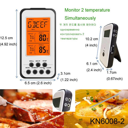 Digital BBQ Thermometer Wireless Kitchen Oven Food Cooking Grill Smoker Meat Thermometer with Probe and Timer Temperature Alarm - Jaazi Intl