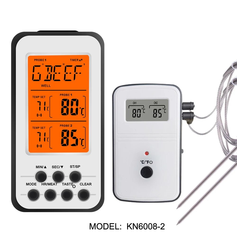 Digital BBQ Thermometer Wireless Kitchen Oven Food Cooking Grill Smoker Meat Thermometer with Probe and Timer Temperature Alarm - Jaazi Intl