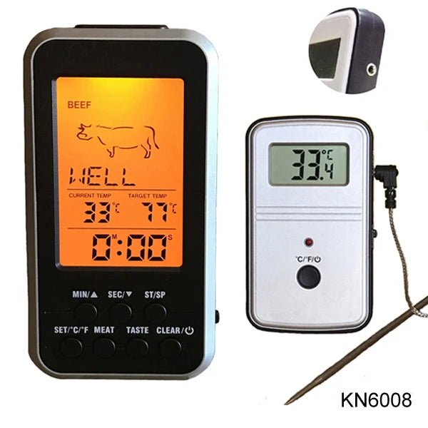 Digital BBQ Thermometer Wireless Kitchen Oven Food Cooking Grill Smoker Meat Thermometer with Probe and Timer Temperature Alarm - Jaazi Intl