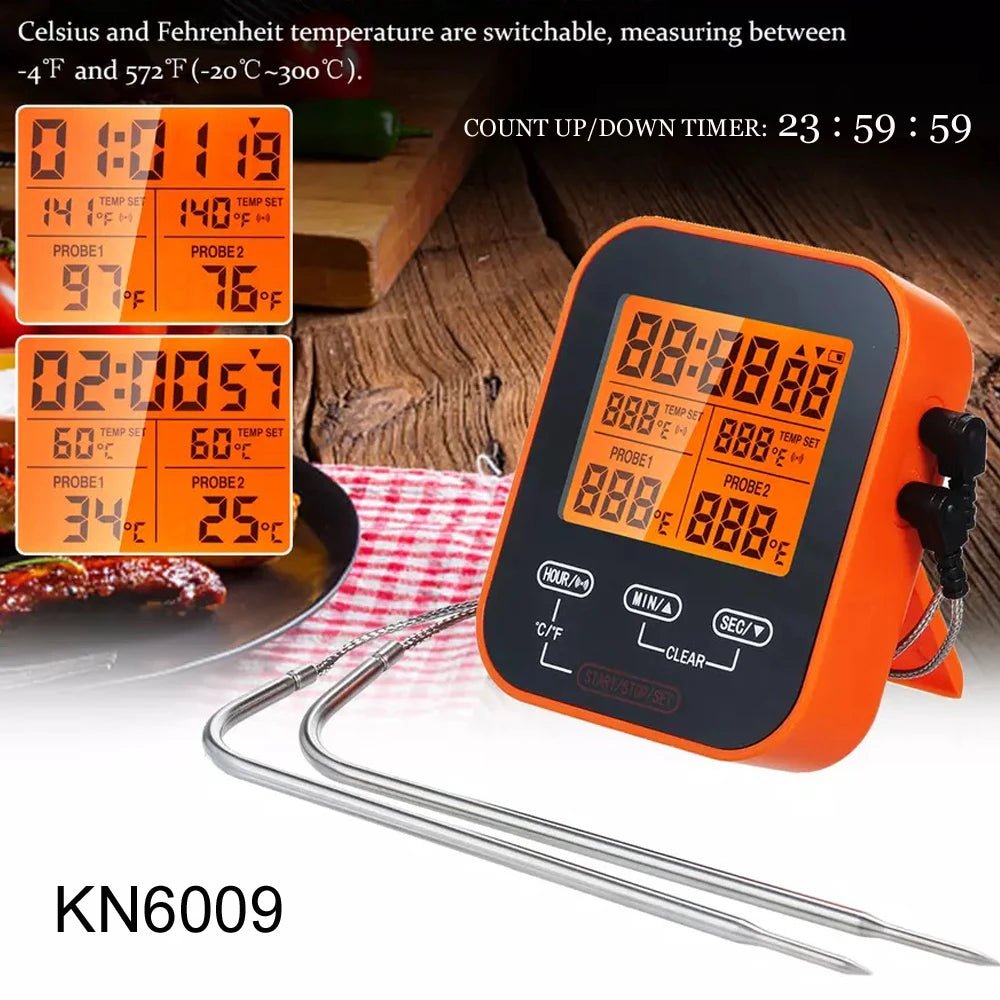 Digital BBQ Thermometer Wireless Kitchen Oven Food Cooking Grill Smoker Meat Thermometer with Probe and Timer Temperature Alarm - Jaazi Intl