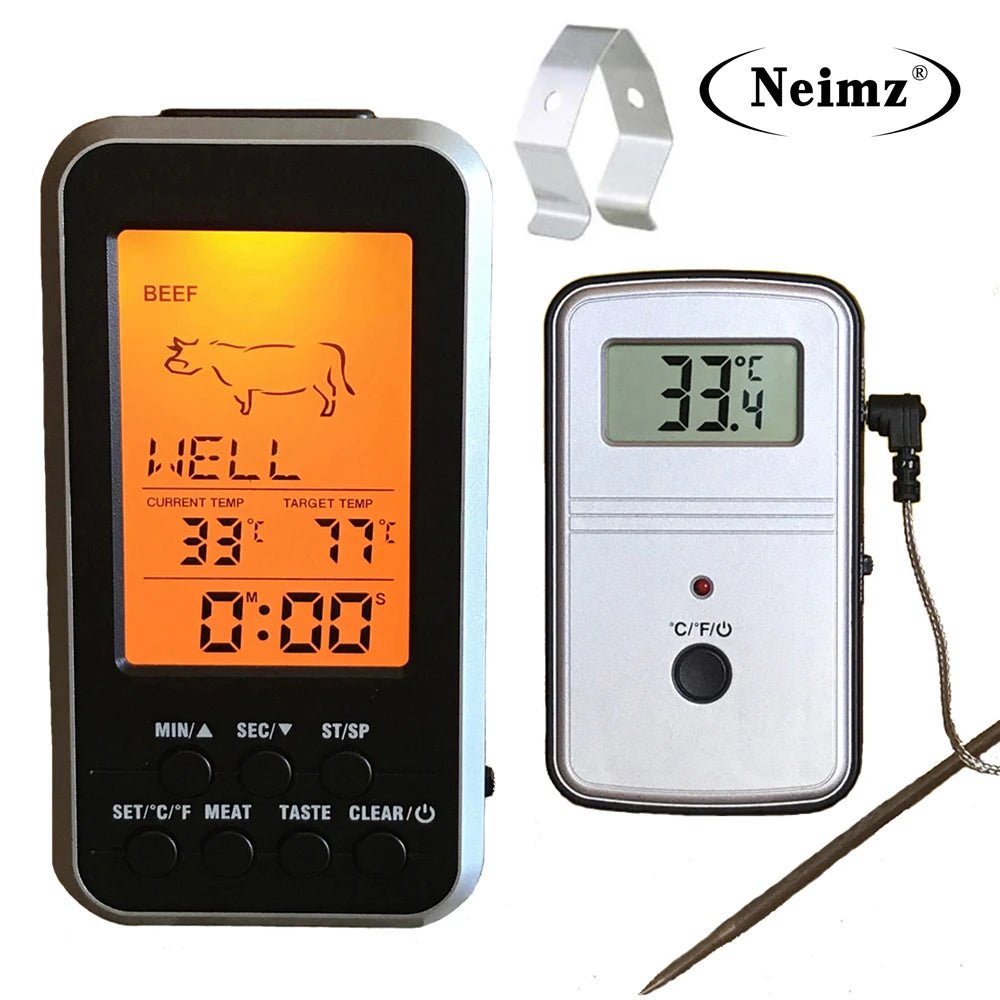 Digital BBQ Thermometer Wireless Kitchen Oven Food Cooking Grill Smoker Meat Thermometer with Probe and Timer Temperature Alarm - Jaazi Intl