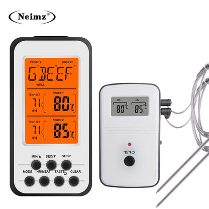 Digital BBQ Thermometer Wireless Kitchen Oven Food Cooking Grill Smoker Meat Thermometer with Probe and Timer Temperature Alarm - Jaazi Intl