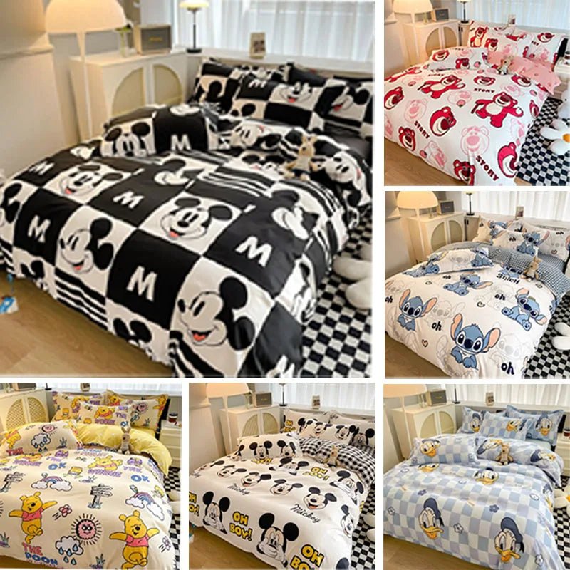 Disney Mickey Minnie Lotso Bedding Set Duvet Cover Bed Sheet Pillowcase Bedsheet Double Single King Queen Twin Size Home Textile - Jaazi Intl