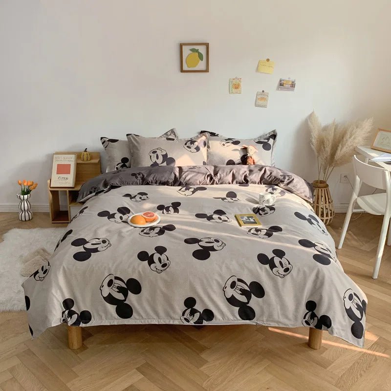 Disney Mickey Mouse Bedding Set Kid Single Double King Size Flat Sheet Duvet Cover Pillowcase Bed Linens Bedclothes Home Textile - Jaazi Intl