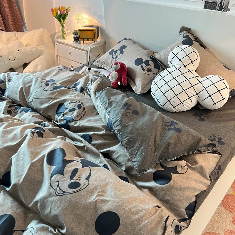 Disney Mickey Mouse Bedding Set Kid Single Double King Size Flat Sheet Duvet Cover Pillowcase Bed Linens Bedclothes Home Textile - Jaazi Intl