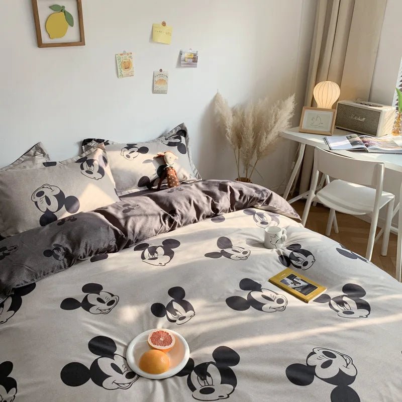 Disney Mickey Mouse Bedding Set Kid Single Double King Size Flat Sheet Duvet Cover Pillowcase Bed Linens Bedclothes Home Textile - Jaazi Intl