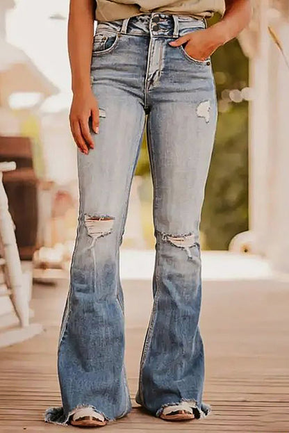 Distressed Raw Hem Bootcut Jeans - Jaazi Intl