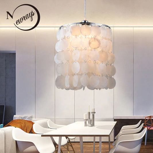 DIY modern white natural seashell pendant lamps E14 LED shell lighting for dining room living room kitchen bedroom home fixture - Jaazi Intl