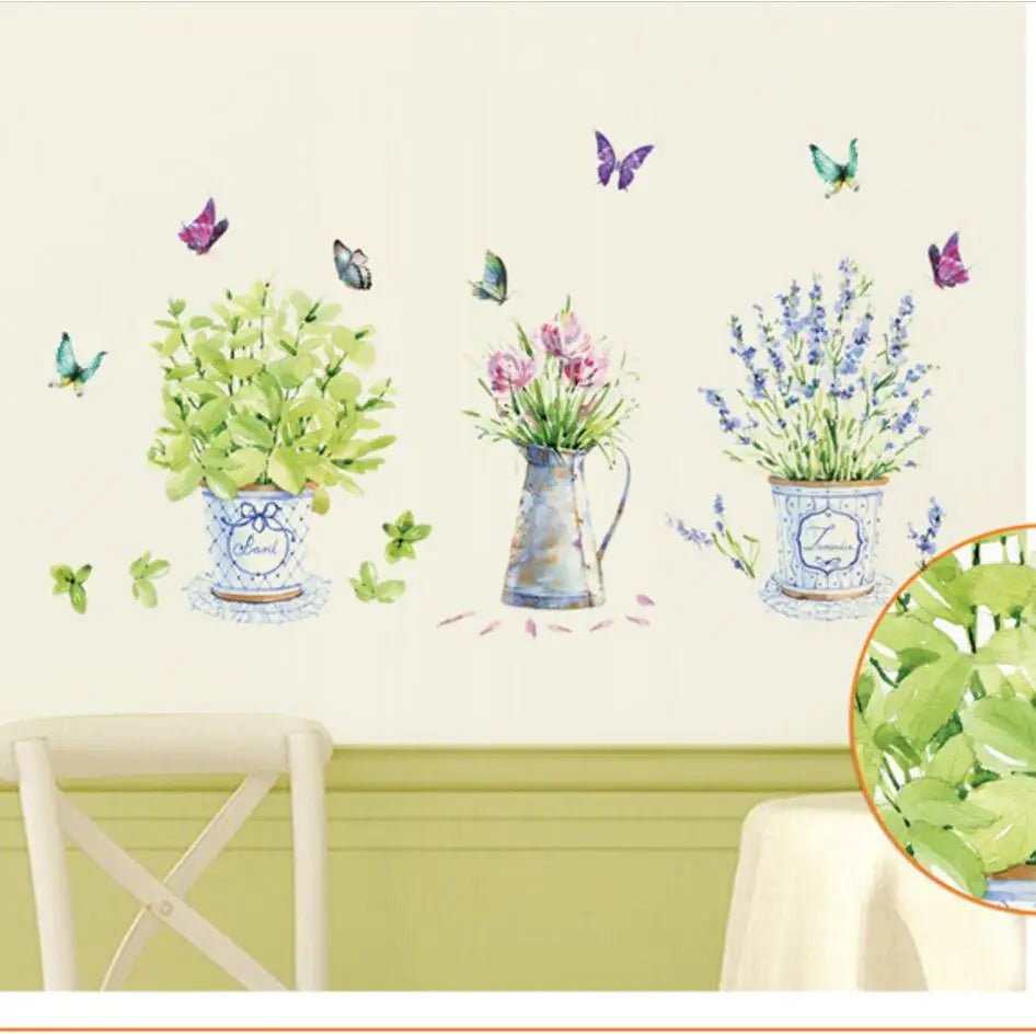 DIY wall stickers home decor potted flower pot butterfly kitchen window glass bathroom decals waterproof Free shipping - Jaazi Intl