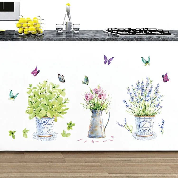 DIY wall stickers home decor potted flower pot butterfly kitchen window glass bathroom decals waterproof Free shipping - Jaazi Intl