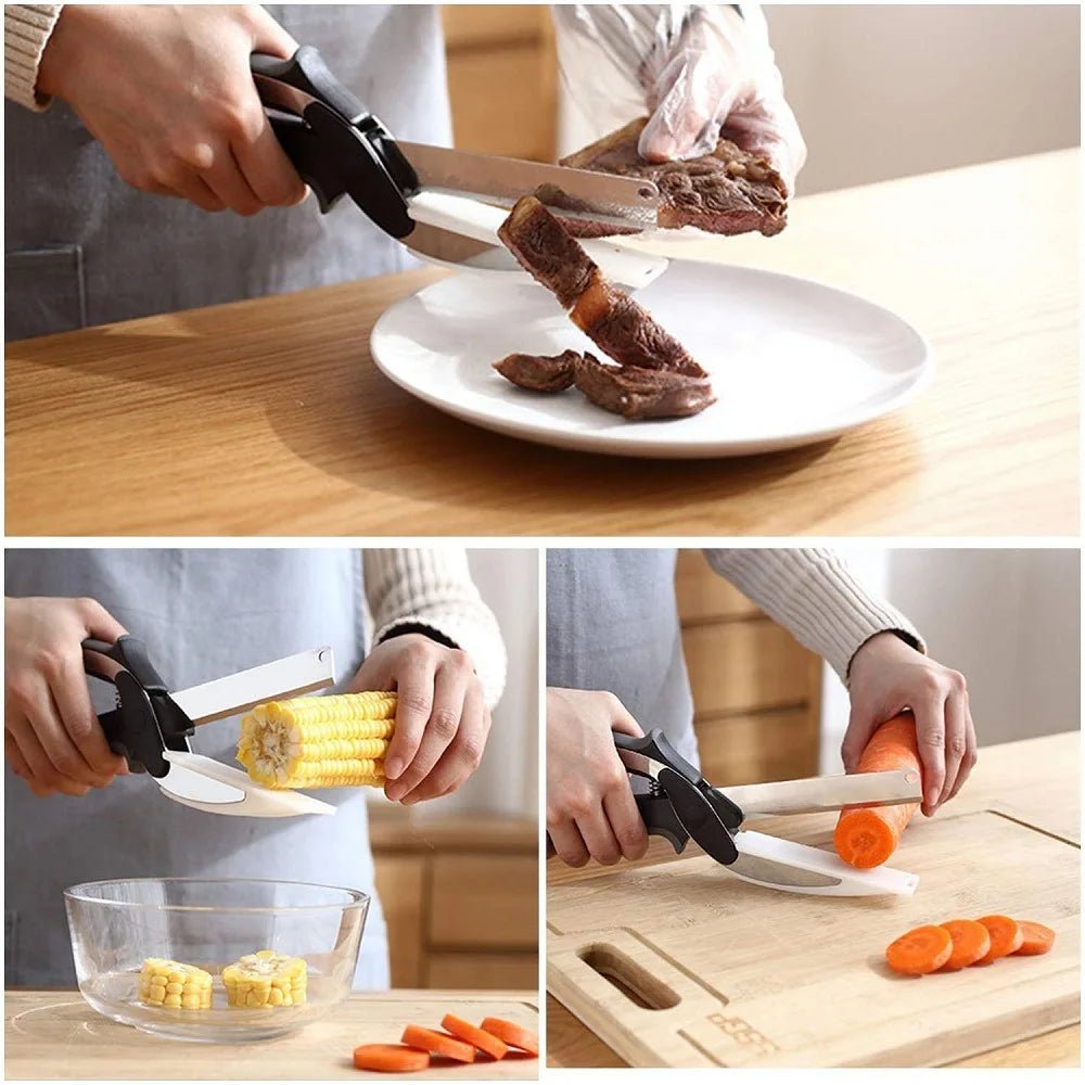 Dobeli Separable Stainless Steel Barbecue Steak Cutting Shear Household Vegetable Scissors 2 In 1 Multi Kitchen Tool Fruit Knife - Jaazi Intl