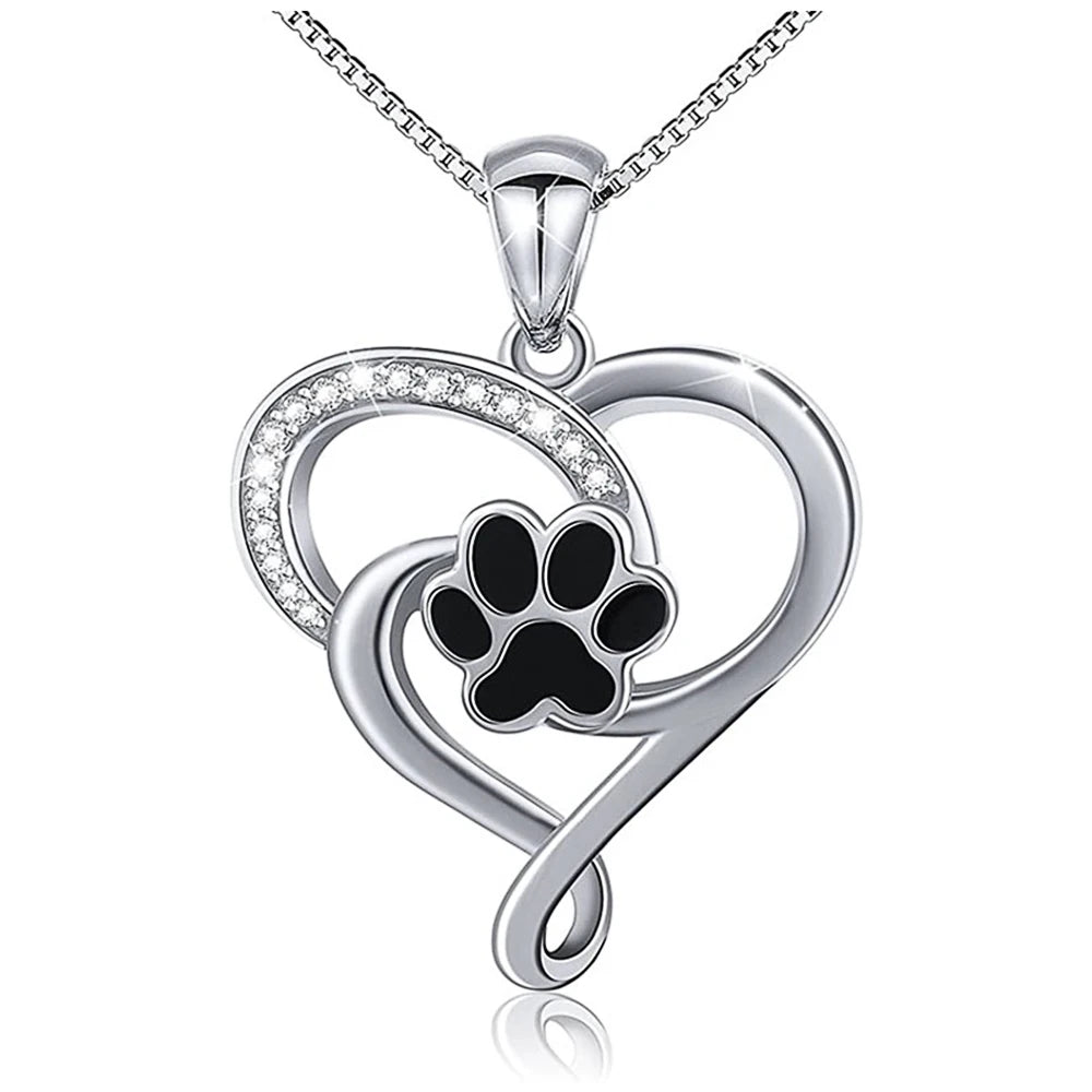 Dog Footprints Heart Necklace - Jaazi Intl