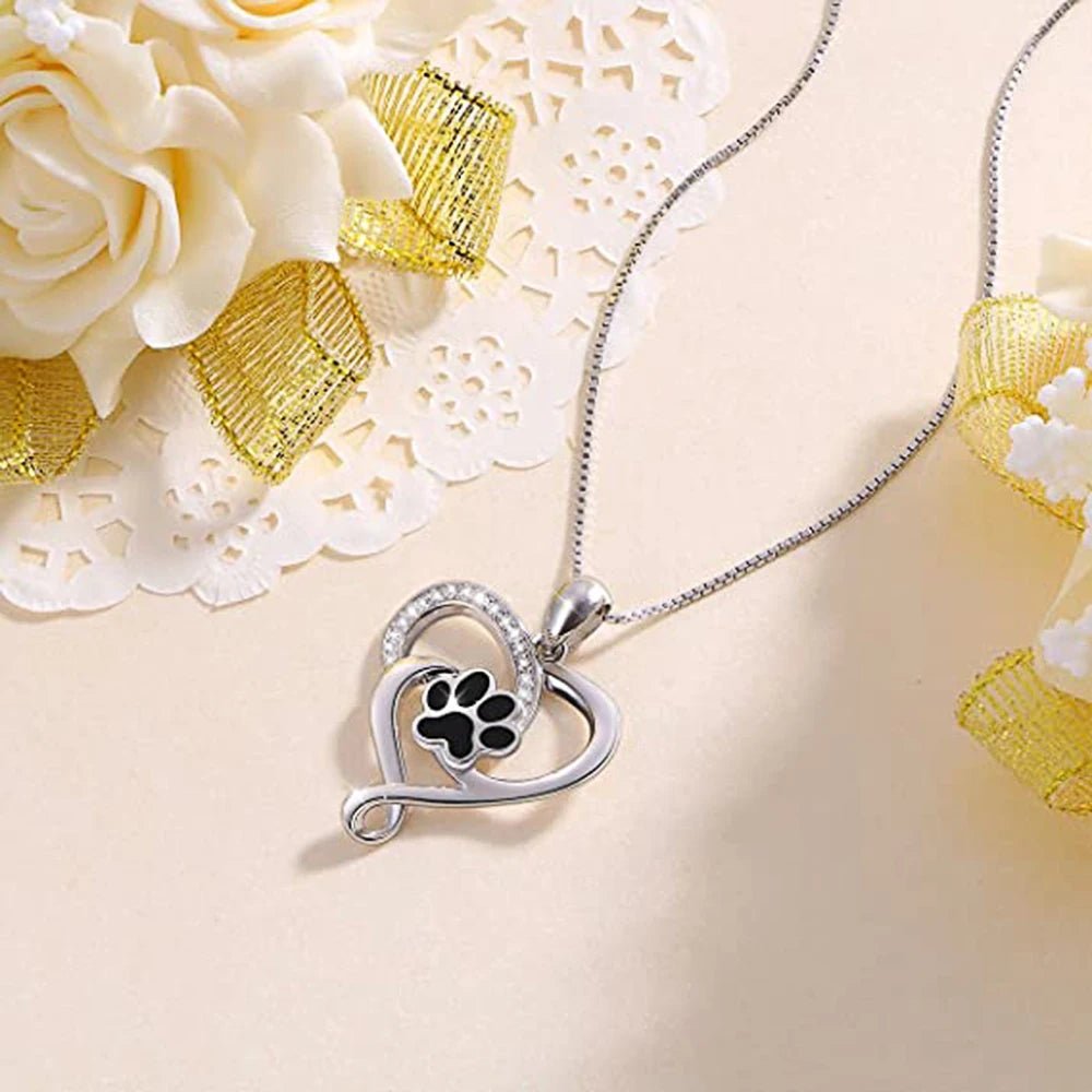 Dog Footprints Heart Necklace - Jaazi Intl