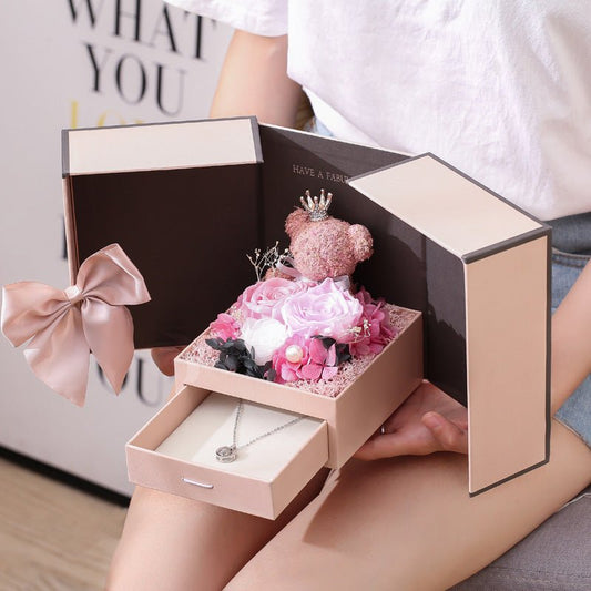 Double Door Eternal Flower Stud Gift Box - Jaazi Intl