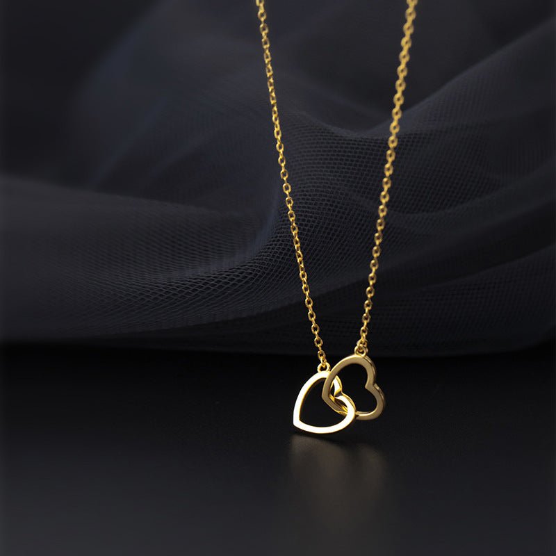 Double Heart Interlocking Titanium Steel Necklace Jewelry - Jaazi Intl