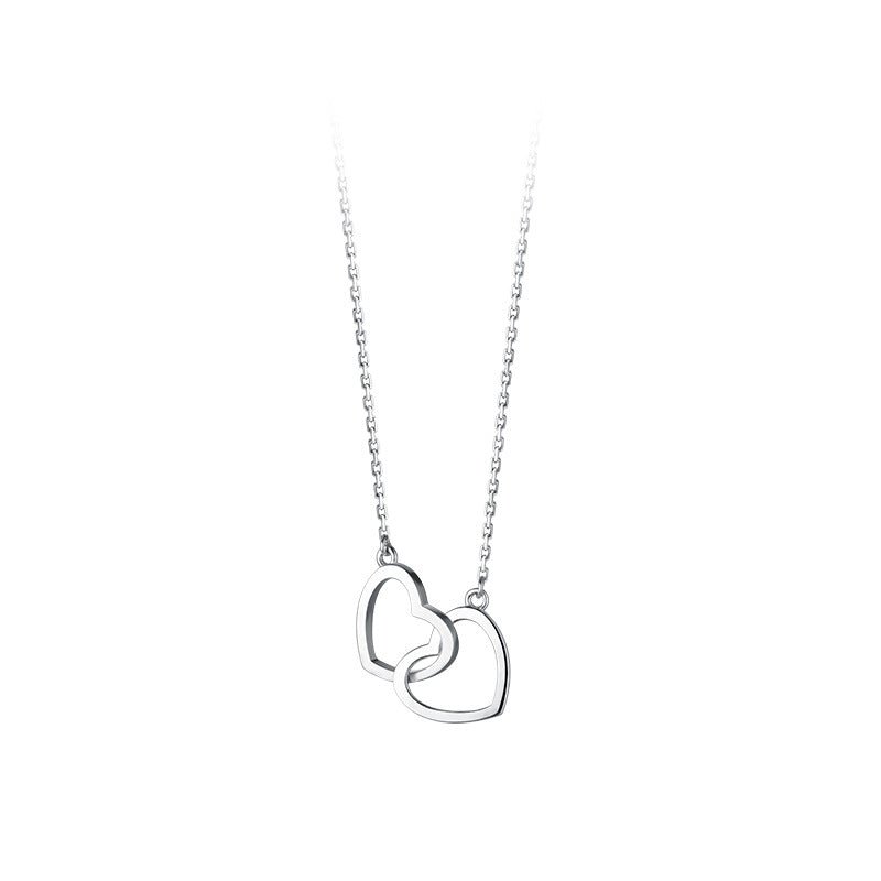 Double Heart Interlocking Titanium Steel Necklace Jewelry - Jaazi Intl