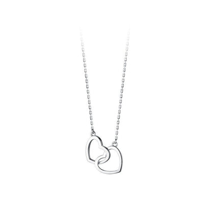 Double Heart Interlocking Titanium Steel Necklace Jewelry - Jaazi Intl