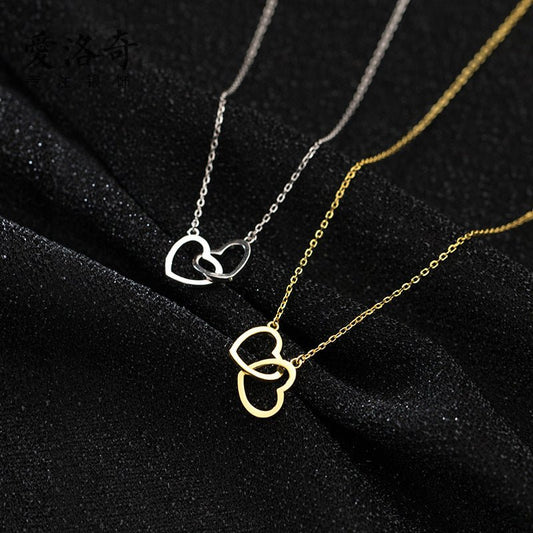 Double Heart Interlocking Titanium Steel Necklace Jewelry - Jaazi Intl