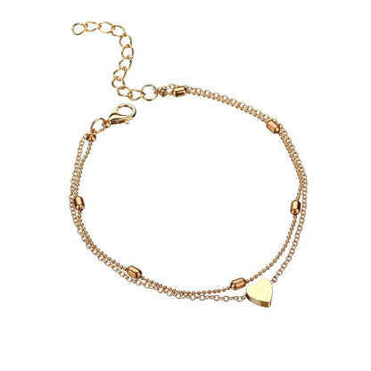 Double layered love beach anklet women's retro peach heart anklet - Jaazi Intl