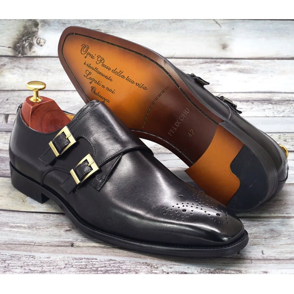 Double Monk Strap Oxford Shoes Mens Handmade Genuine Leather Buckle Men's Dress Shoes Formal Wedding Office for Men Footwear - Jaazi Intl