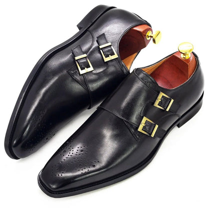 Double Monk Strap Oxford Shoes Mens Handmade Genuine Leather Buckle Men's Dress Shoes Formal Wedding Office for Men Footwear - Jaazi Intl