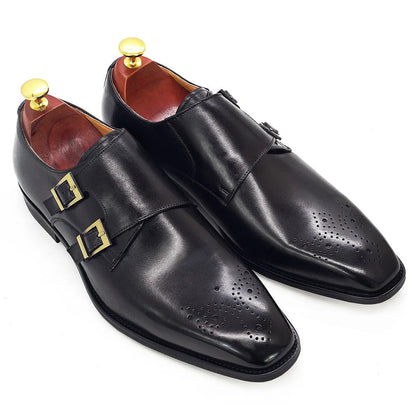 Double Monk Strap Oxford Shoes Mens Handmade Genuine Leather Buckle Men's Dress Shoes Formal Wedding Office for Men Footwear - Jaazi Intl