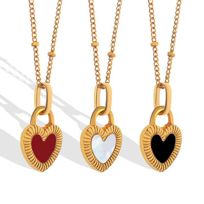 Double - Sided Color Heart - shaped Necklace Ins Style Niche Design Valentine's Day Personalized Love Necklace For Women Jewelry - Jaazi Intl