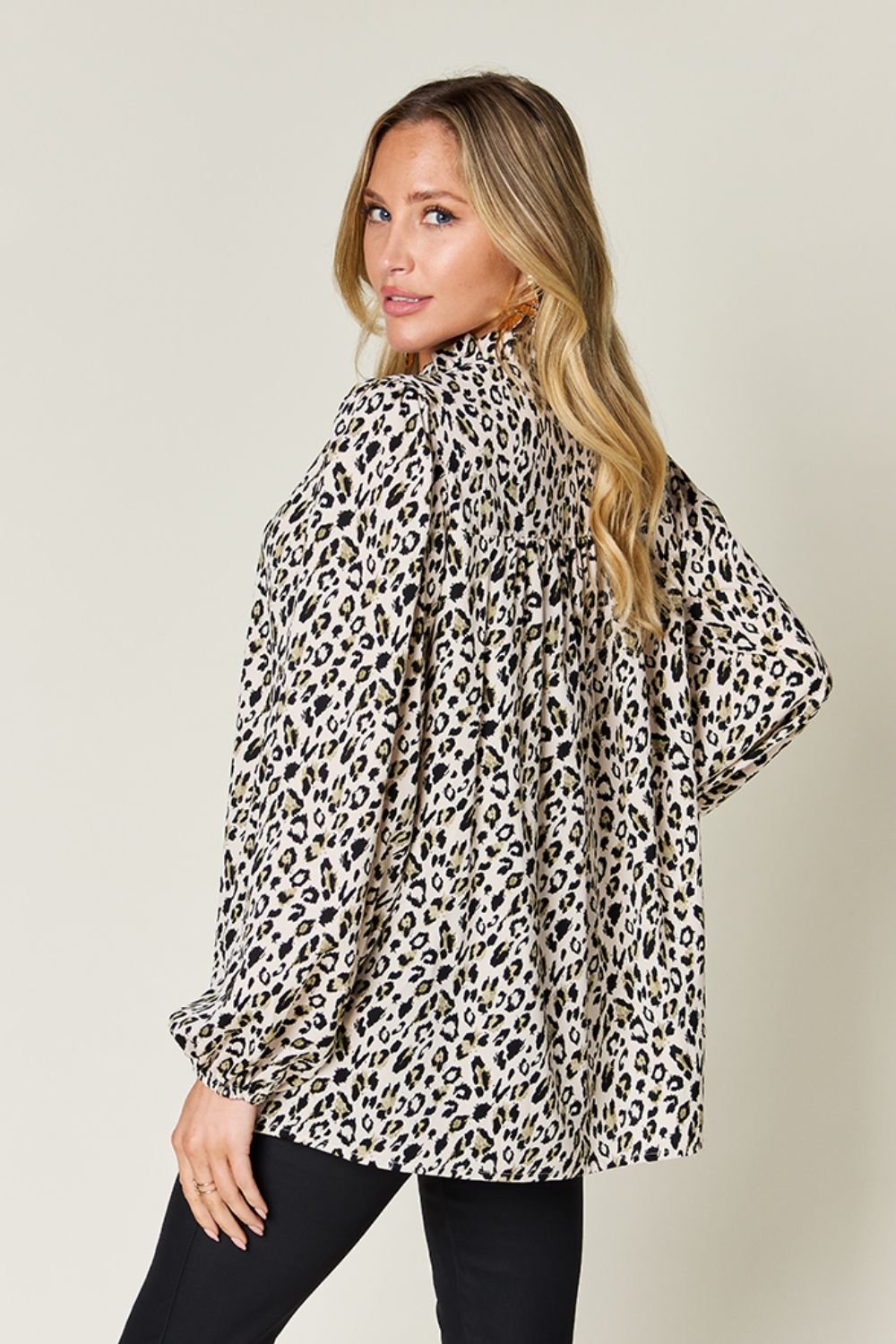 Double Take Full Size Leopard Long Sleeve Blouse - Jaazi Intl