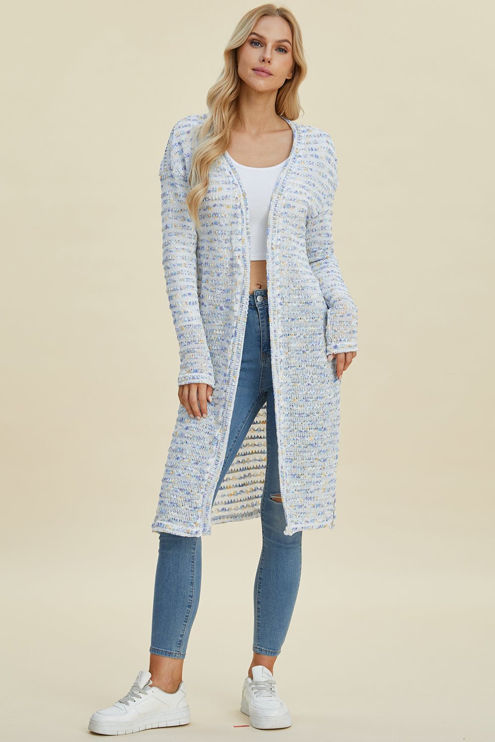 Double Take Full Size Open Front Longline Cardigan - Jaazi Intl