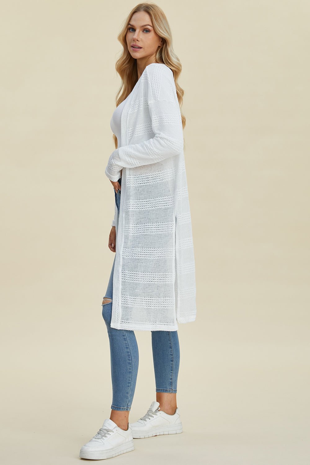 Double Take Full Size Open Front Longline Cardigan - Jaazi Intl