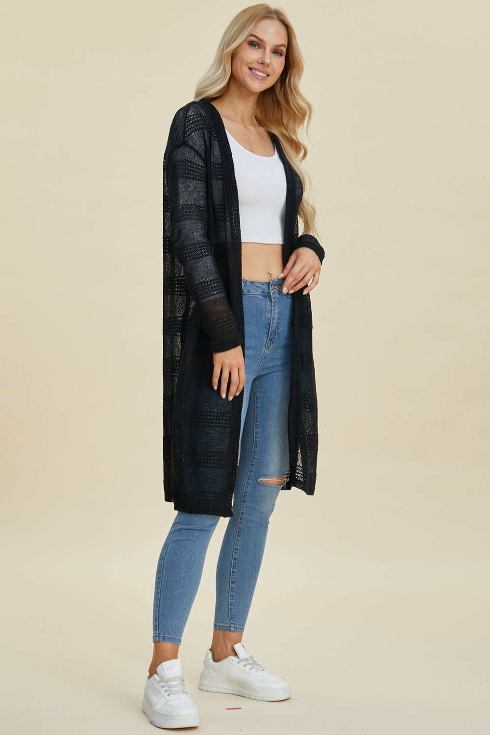 Double Take Full Size Open Front Longline Cardigan - Jaazi Intl