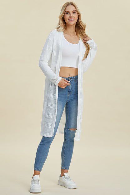 Double Take Full Size Open Front Longline Cardigan - Jaazi Intl