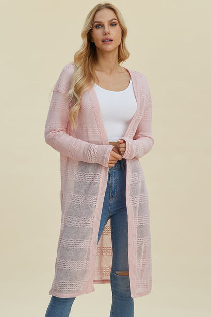 Double Take Full Size Open Front Longline Cardigan - Jaazi Intl