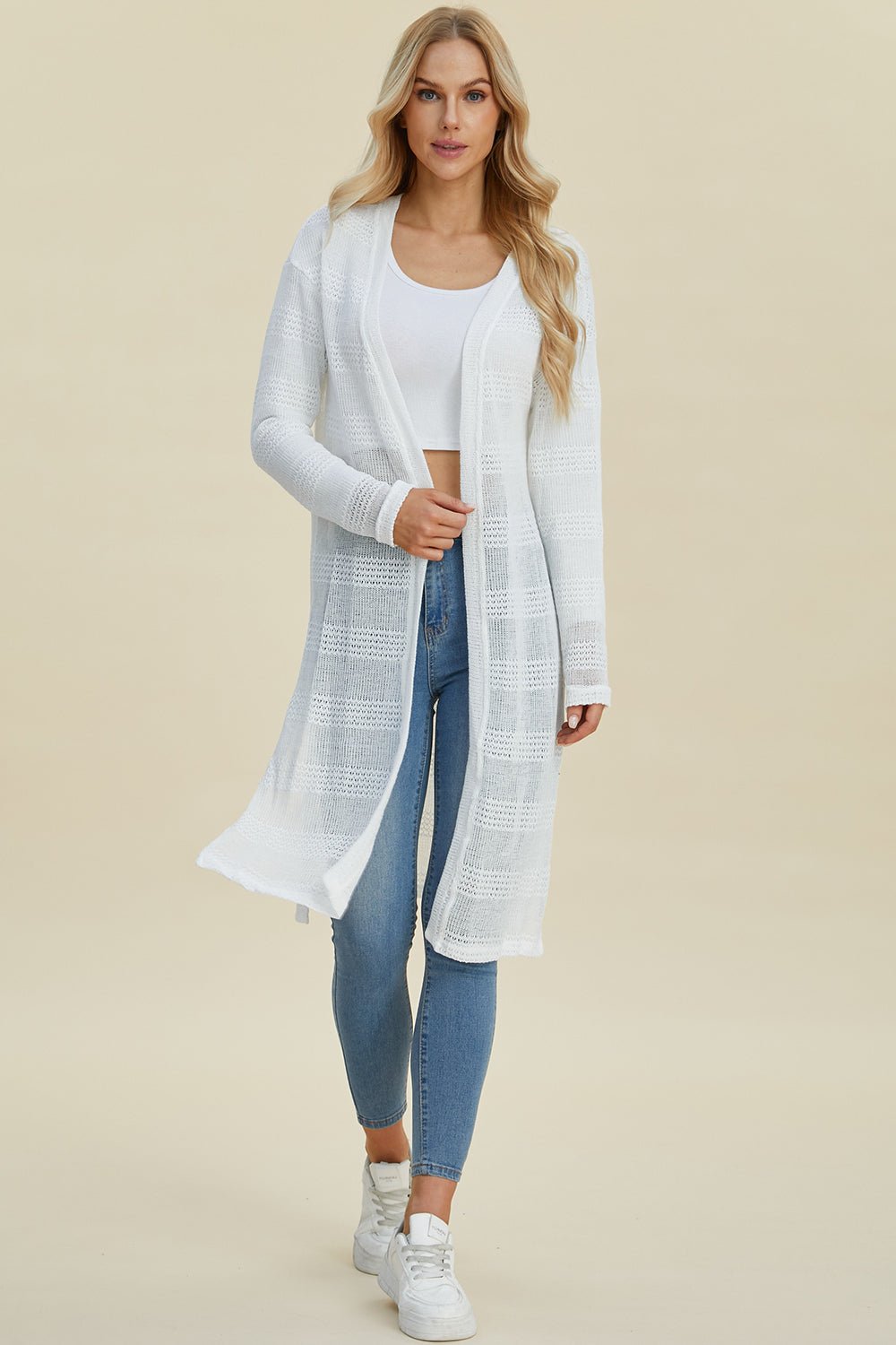 Double Take Full Size Open Front Longline Cardigan - Jaazi Intl